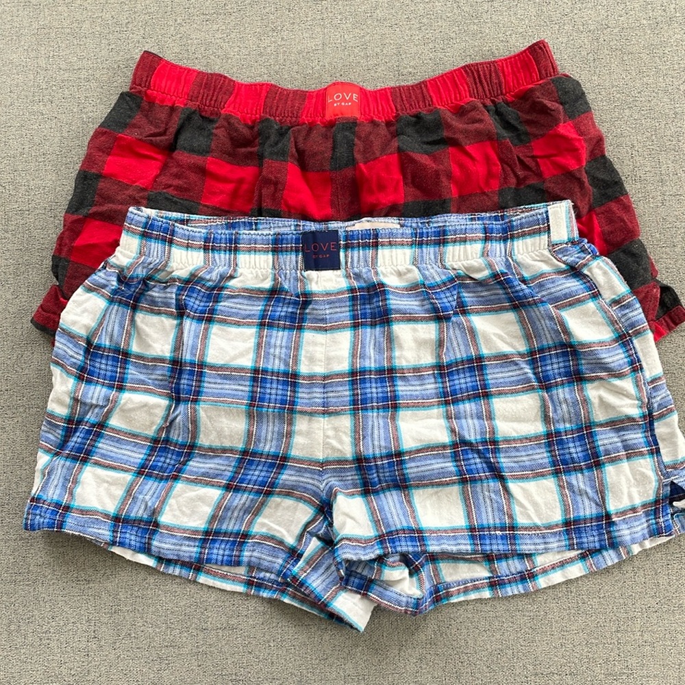 Two pairs of Love by Gap plaid pajama sleep shorts